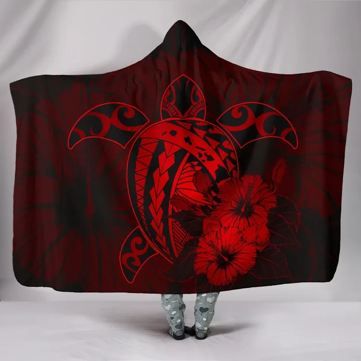 Alohawaii Clothing - Hawaii Hibiscus Hooded Blanket - Harold Turtle - Red