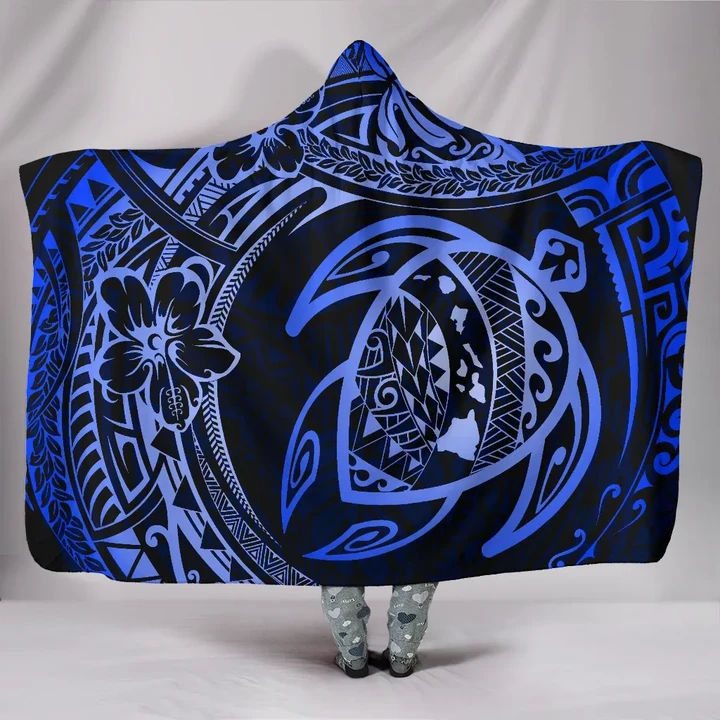 Alohawaii Clothing - Hawaii Turtle Polynesian Blue Hooded Blanket