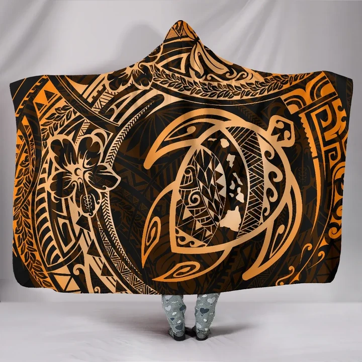 Alohawaii Clothing - Hawaii Turtle Polynesian Orange Hooded Blanket