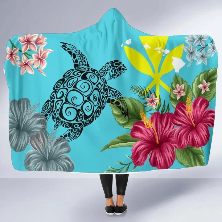 Hawaii Kanaka Turtle Hibiscus Plumeria Tropical Style -  Hoodie Blanket AH J2 - Alohawaii