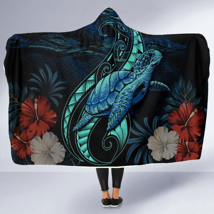 Alohawaii Clothing - Hawaii Polynesian Honu Sea Hibiscus Hooded Blanket