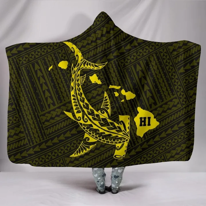 Alohawaii Clothing - Hawaii Shark Yellow Polynesian Hooded Blanket