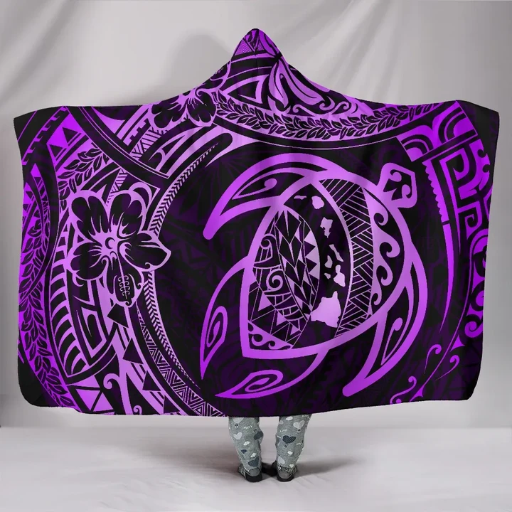 Alohawaii Clothing - Hawaii Turtle Polynesian Purple Hooded Blanket