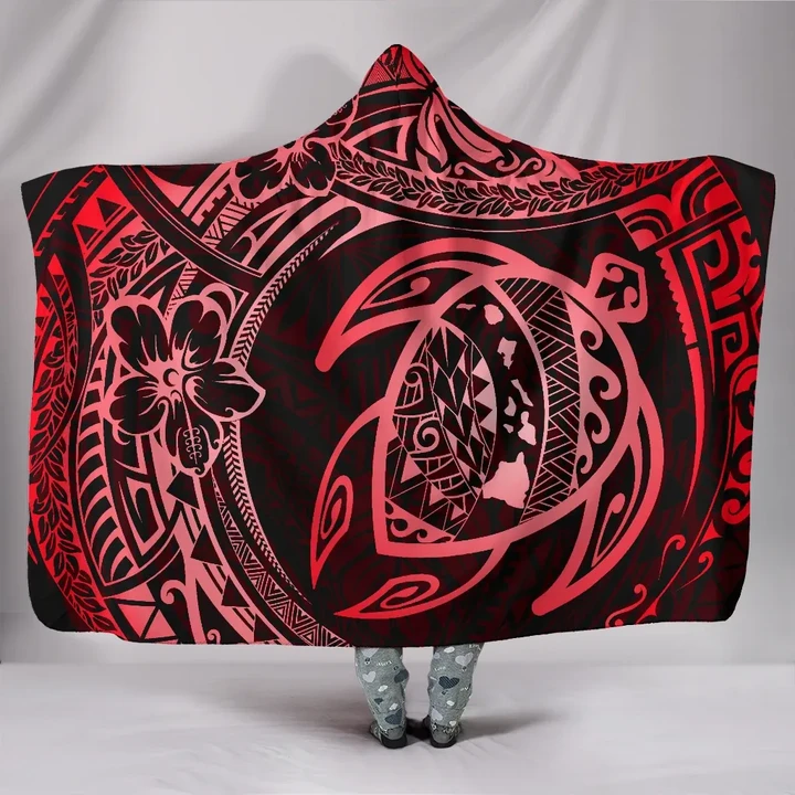 Alohawaii Clothing - Hawaii Turtle Polynesian Red Hooded Blanket
