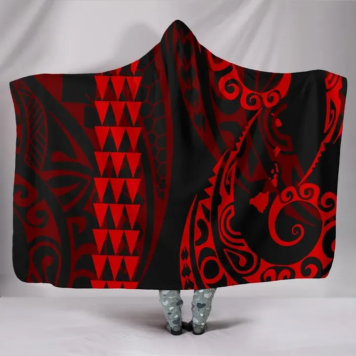 Alohawaii Clothing - Hawaii Kakau Red Polynesian Hooded Blanket