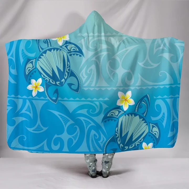 Alohawaii Clothing - Hawaii Plumeria Deep Blue Turtle Hooded Blanket