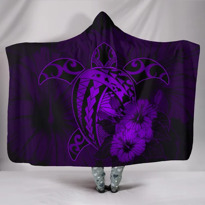 Alohawaii Clothing - Hawaii Hibiscus Hooded Blanket - Harold Turtle - Purple