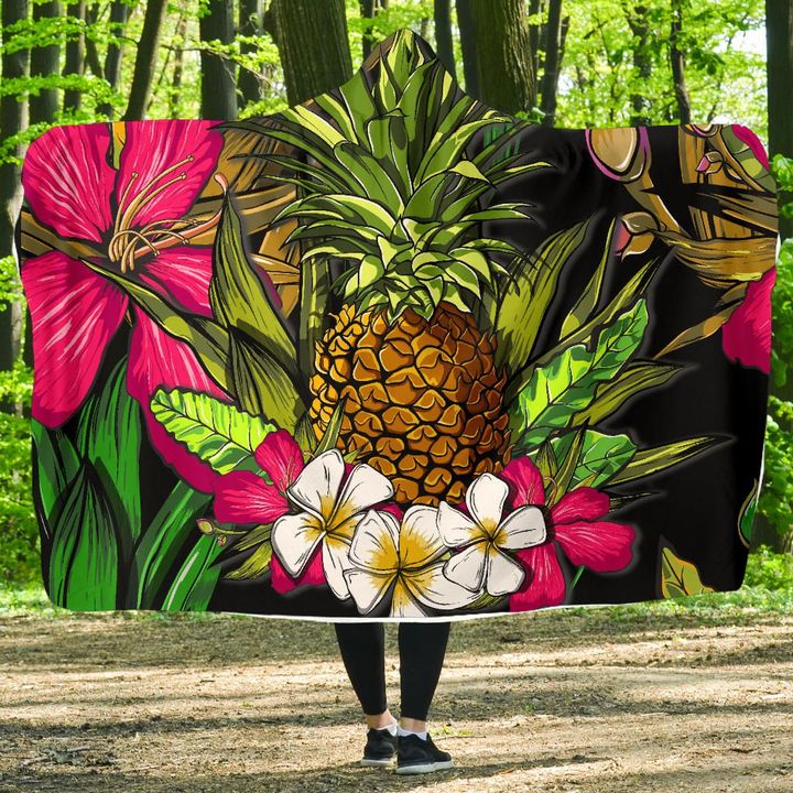 Alohawaii Clothing - Hawaii Tropical Flowers Pineapple Hooded Blanket