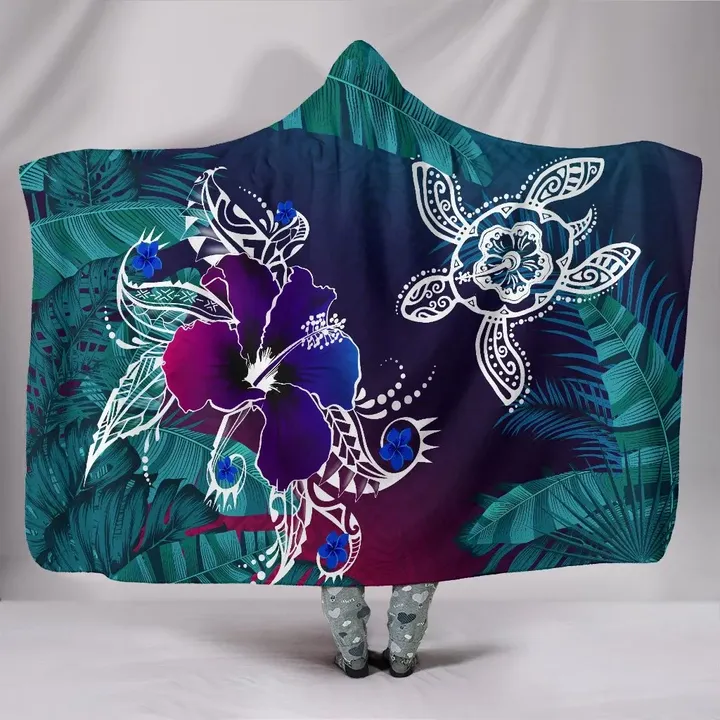 Alohawaii Clothing - Alohawaii Hooded Blanket - Hawaii Turtle Flowers And Palms Retro