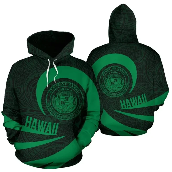 Alohawaii Clothing - Hawaii Coat Of Arms Roll In My Heart Hoodie Green - AH - J7