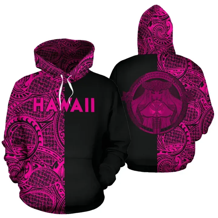 Alohawaii Clothing - Polynesian Madame Pele Kanaka Maoli Hawaii Hoodie The Half Pink - AH - J7