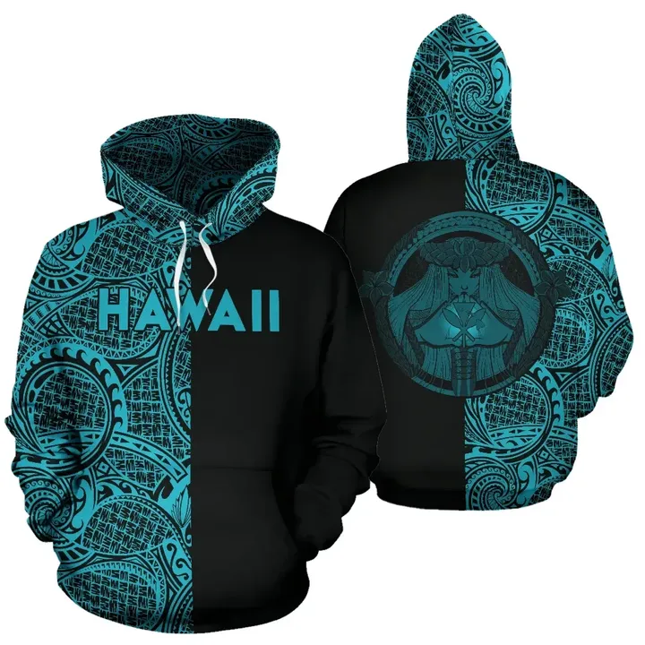 Alohawaii Clothing - Polynesian Madame Pele Kanaka Hawaii Hoodie The Half Blue - AH - J7