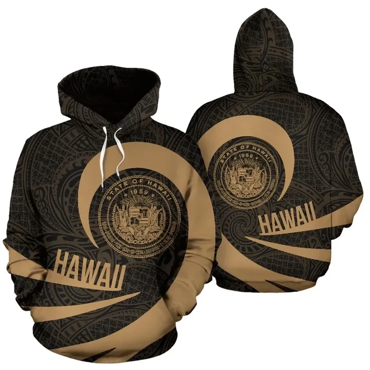 Alohawaii Clothing - Hawaii Coat Of Arms Roll In My Heart Hoodie Gold - AH - J7