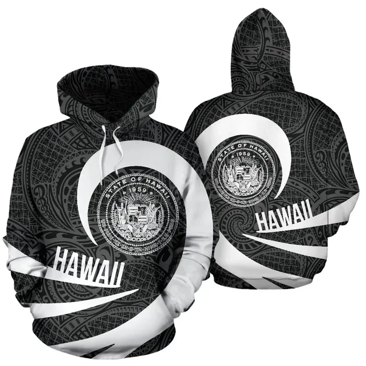 Alohawaii Clothing - Hawaii Coat Of Arms Roll In My Heart Hoodie White - AH - J7