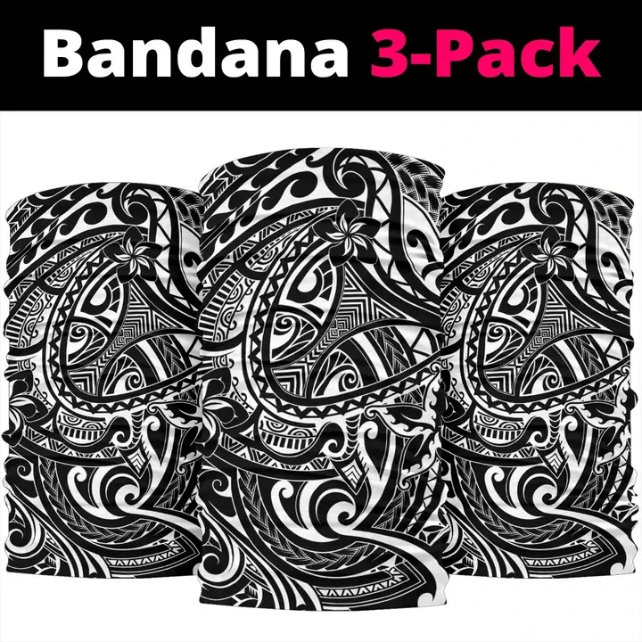 Alohawaii Bandana - Polynesian Plumeria Tattoo White Unisex Bandana