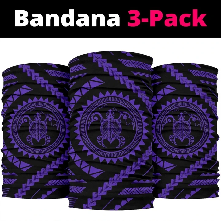 Hawaiian Turtle Map Black Purple Bandana 3-Pack - AH J0 - Alohawaii