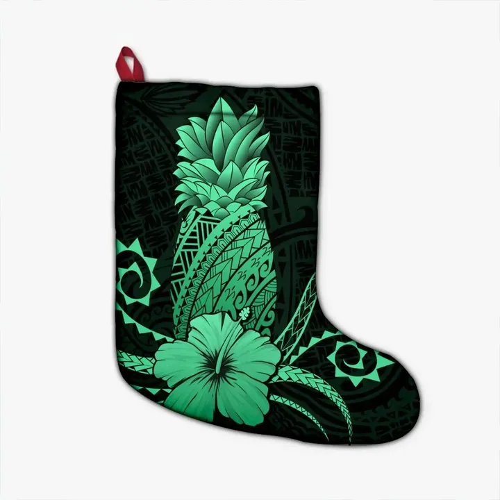 Alohawaii Clothing - Hawaii Polynesian Pineapple Hibiscus Christmas Stocking - Green