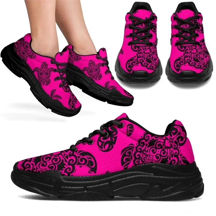 Alohawaii Footwear - Polynesian Turtle Palm And Sea Pebbles Pink Chunky Sneakers