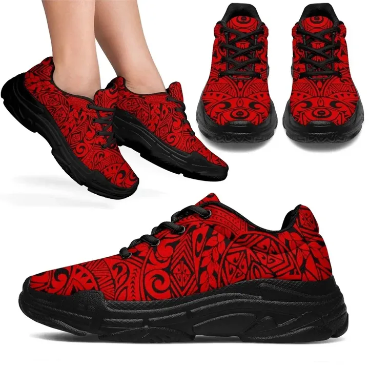 Alohawaii Footwear - Polynesian Culture Red Chunky Sneakers