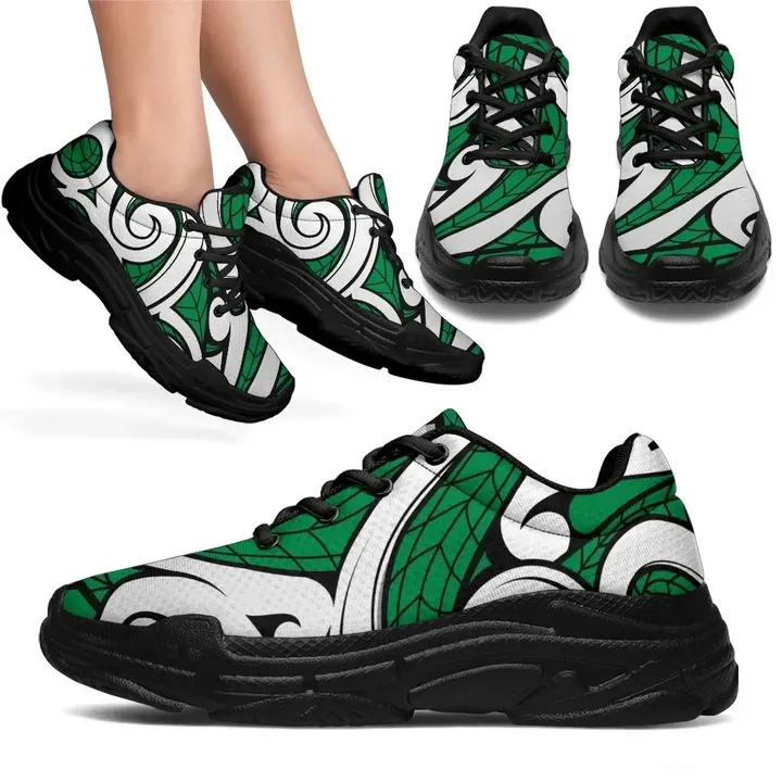 Alohawaii Footwear - Polynesian Maori Ethnic Ornament Green Chunky Sneakers