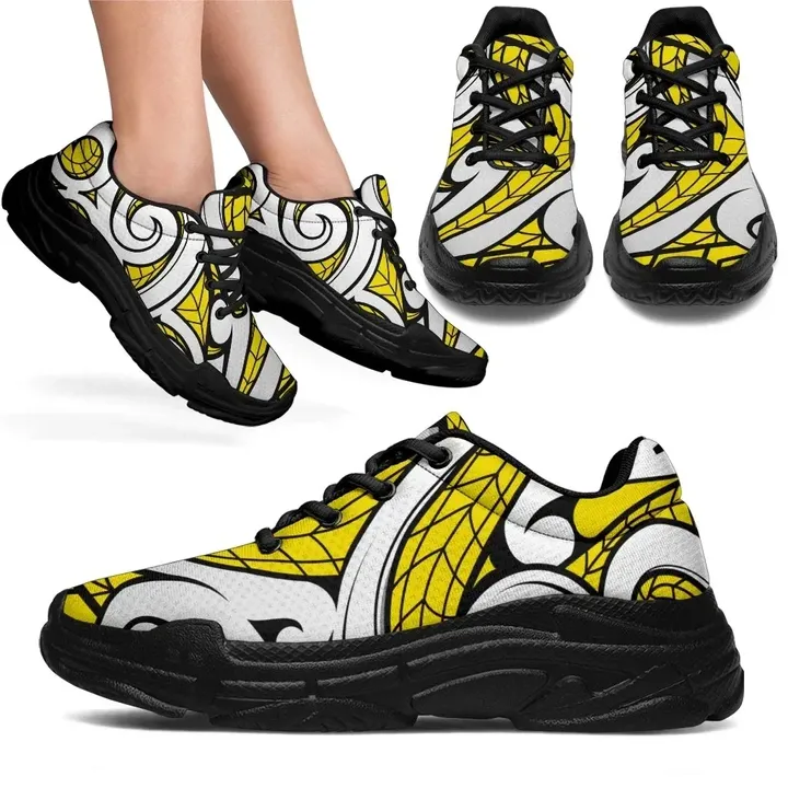 Alohawaii Footwear - Polynesian Maori Ethnic Ornament Yellow Chunky Sneakers