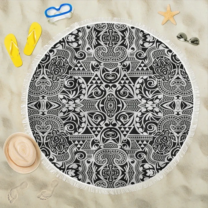 Alohawaii Blanket - Polynesian Tribal Beach Blanket Black White