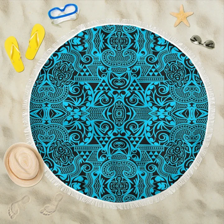 Alohawaii Blanket - Polynesian Beach Blanket Grown Blue White