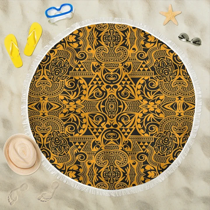 Alohawaii Blanket - Polynesian Beach Blanket Yellow Black
