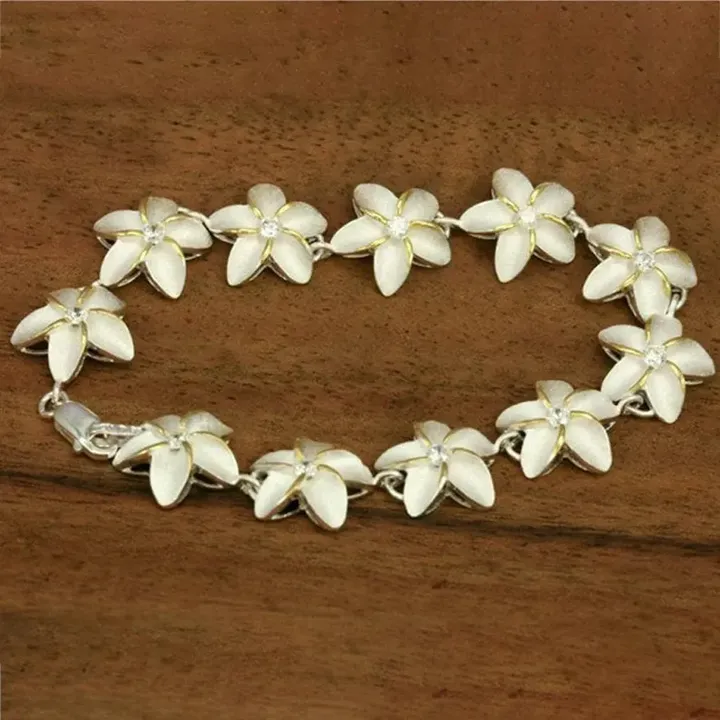 Hawaiian Plumeria With Clear CZ Bracelet - AH - J7 - Alohawaii