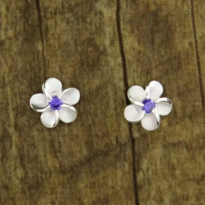 Hawaii Jewelry Plumeria Flowers Purple CZ Post Stud Earrings - AH - J7 - Alohawaii