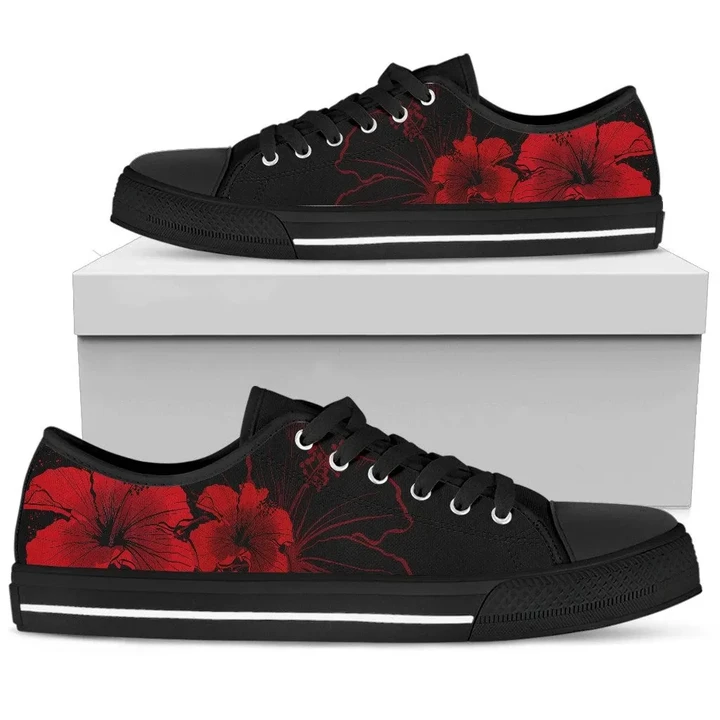 Alohawaii Footwear - Hawaii Hibiscus Black And Red Low Top Shoe