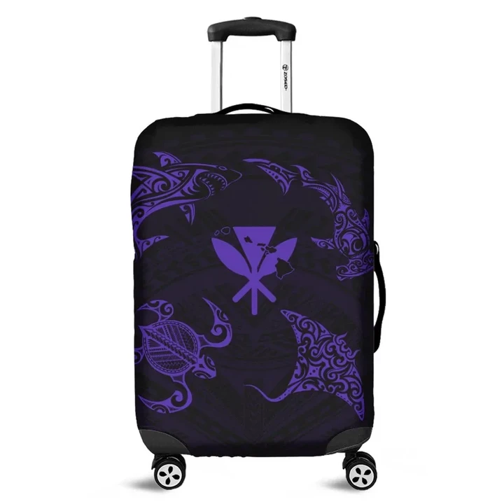 Alohawaii Accessory - Polynesian Turtle Hammerhead Shark Ray Kanaka Hawaii Luggage Covers Circle Purple