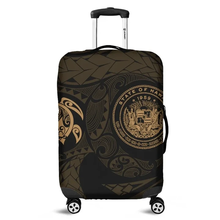 Alohawaii Accessory - Hawaiian Coat Of Arms Turtle Polynesian Luggage Covers Gold