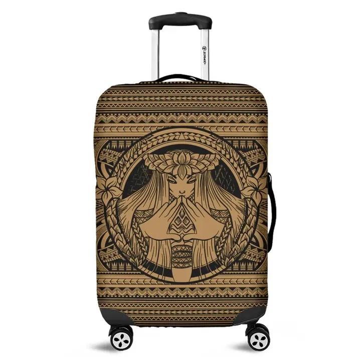 Alohawaii Accessory - Hawaiian Map Madame Pele Mauna Kea Plumeria Polynesian Luggage Covers Gold