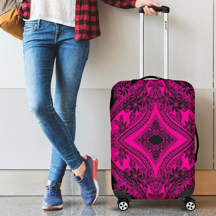 Alohawaii Accessory - Polynesian Plumeria Mix Pink Black Luggage Covers