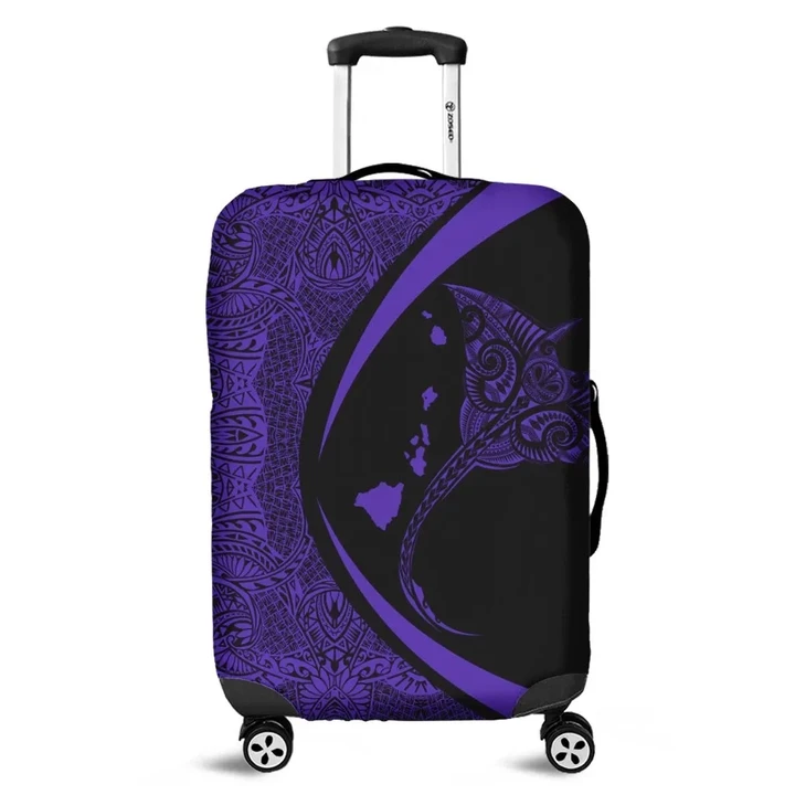 Alohawaii Accessory - Hawaiian Map Manta Ray Polynesian Luggage Covers - Purple - Circle Style
