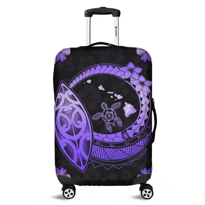 Alohawaii Accessory - Hawaii Turtle Hibiscus Map Polynesian Luggage Covers Violet