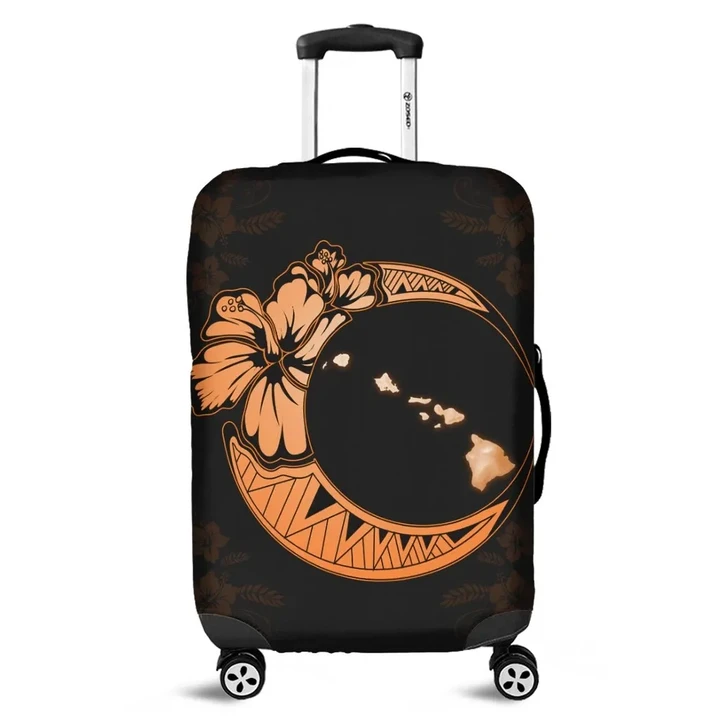 Alohawaii Accessory - Hawaiian Map Hibiscus Turtle Polynesian Moon Luggage Covers Orange