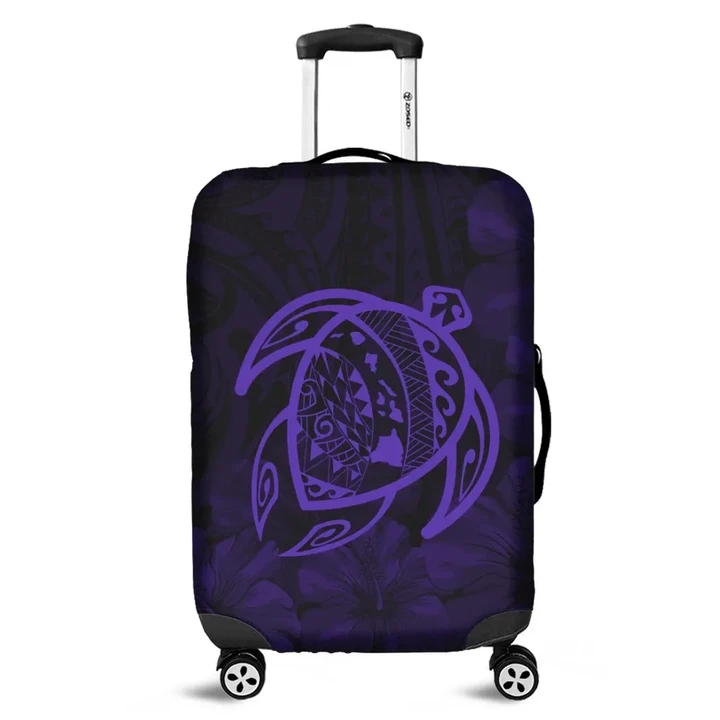 Alohawaii Accessory - Hawaiian Map Turtle Kanaka Hibiscus Polynesian Luggage Covers - Purple