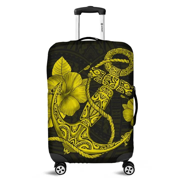 Alohawaii Accessory - Hawaiian Anchor Poly Tribal Hibiscus Polynesian Luggage Covers Yellow