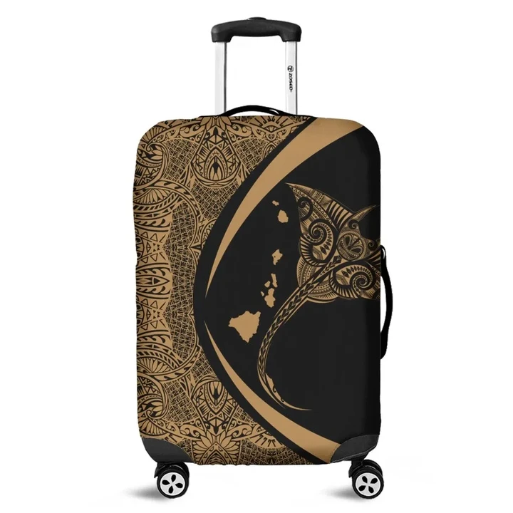 Alohawaii Accessory - Hawaiian Map Manta Ray Polynesian Luggage Covers - Gold