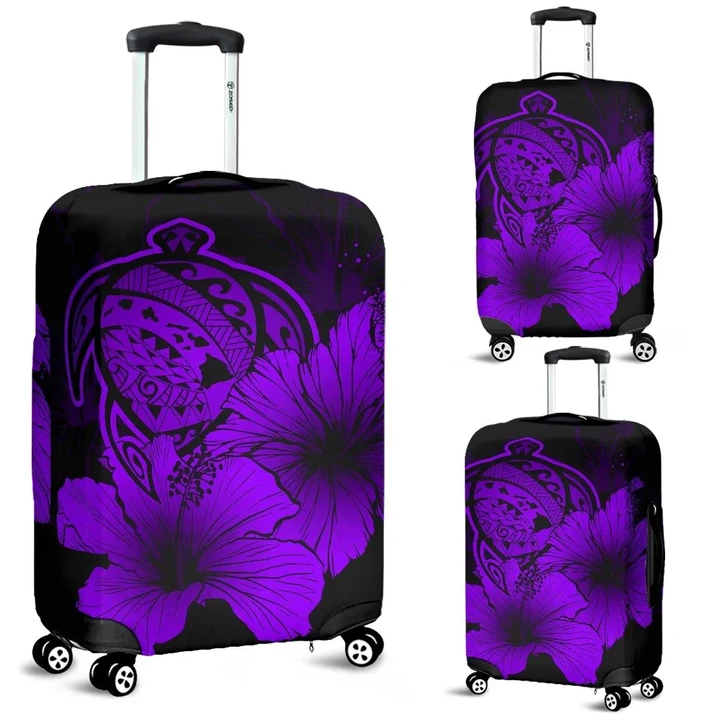 Alohawaii Accessory - Hawaii Hibiscus Luggage Cover - Turtle Map - Purple