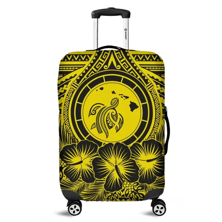 Alohawaii Accessory - Hawaiian Map Honu Hibiscus Tropic Yellow Polynesian Luggage Covers