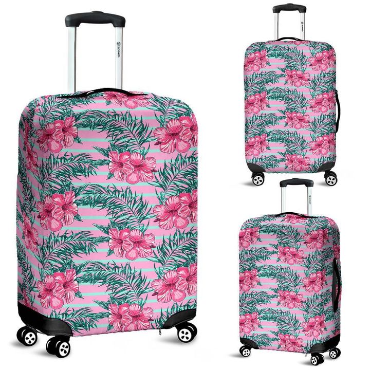 Alohawaii Accessory - Hawaii Tropical Flowers Palm Leaves Hibiscus Strips Luggage Cover