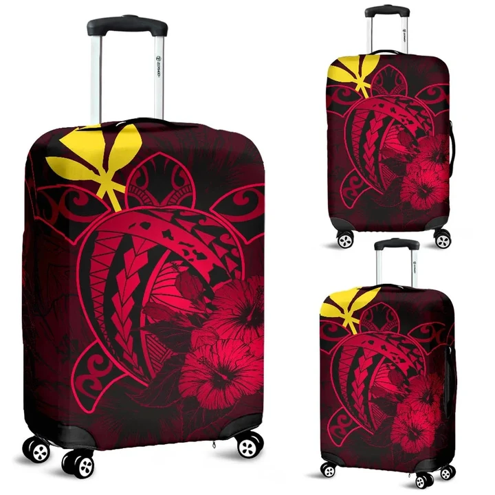 Alohawaii Accessory - Hawaii Hibiscus Luggage Cover - Harold Turtle - Calico Red