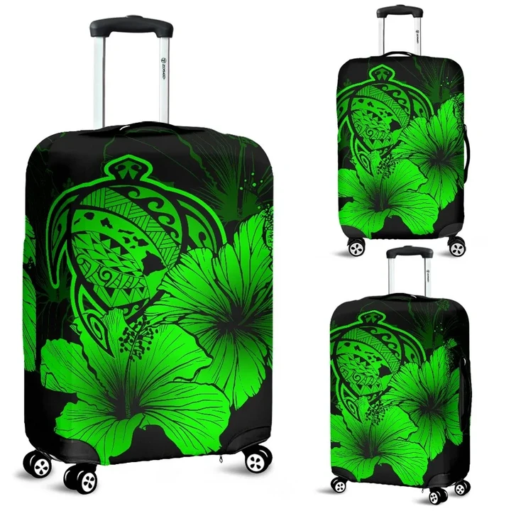 Alohawaii Accessory - Hawaii Hibiscus Luggage Cover - Turtle Map - Green