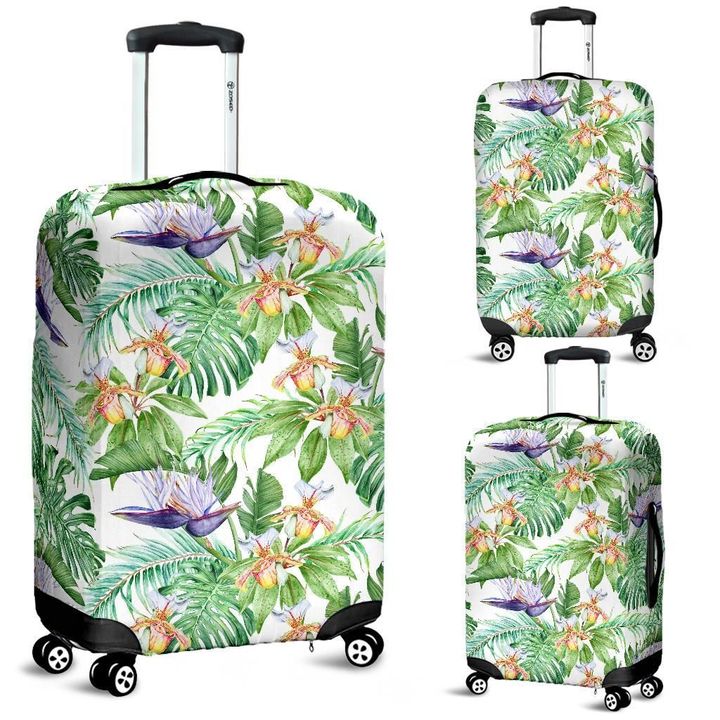 Alohawaii Accessory - Tropical Orange Orchids Strelitzia Monstera Luggage Cover