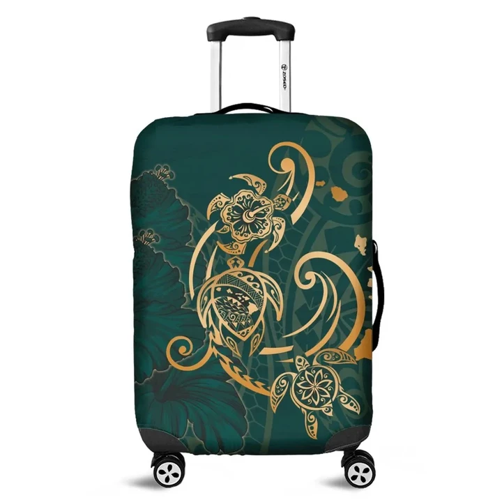 Alohawaii Accessory - Hawaii Triple Marble Turtle Polynesian Hibiscus Luggage Covers Benjamin Style - Green