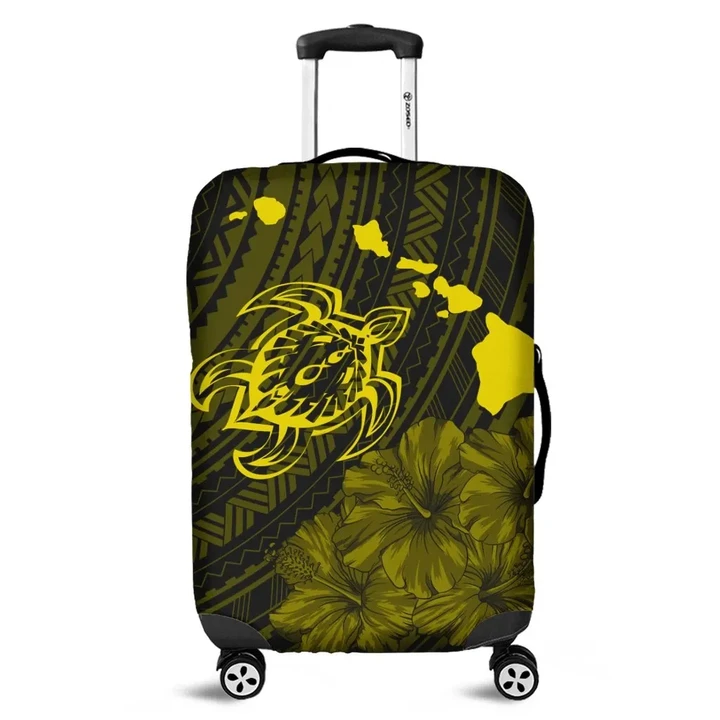 Alohawaii Accessory - Hawaiian Hibiscus Sea Turtle Swim Polynesian Luggage Covers - Yellow
