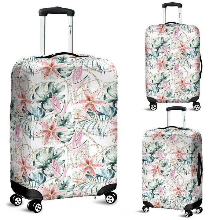 Alohawaii Accessory - Tropical Pattern With Orchids, Leaves And Gold Chains Luggage Cover